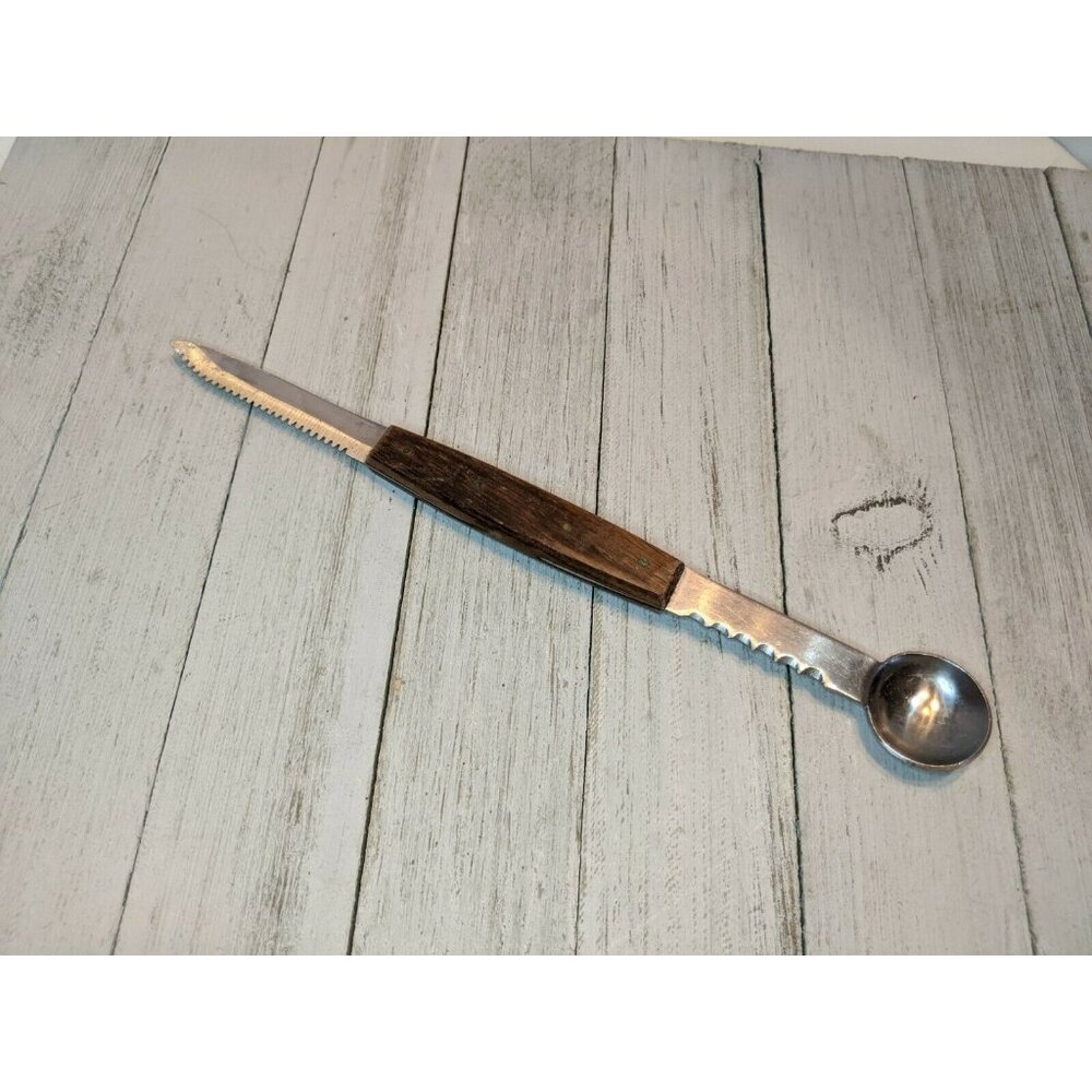 Vintage Fruit Melon Baller Scoop Double Sided Knife Wood Handle 9 1/2"